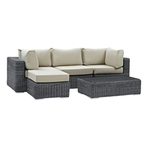 Modway Summon 5-Piece Aluminum and Rattan Patio Sectional Set in Canvas/Beige