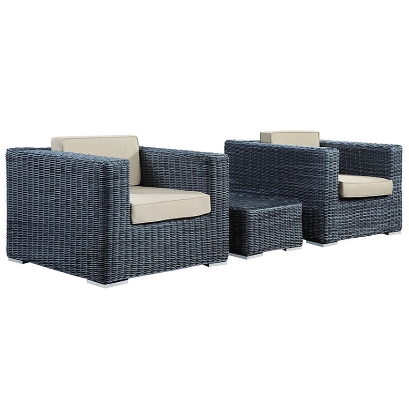 Modway Summon 3-Piece Aluminum and Rattan Patio Sectional Set in Canvas/Beige