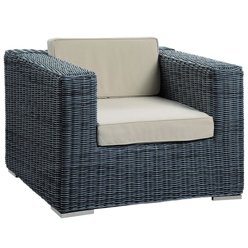 Modway Summon 3-Piece Aluminum and Rattan Patio Sectional Set in Canvas/Beige