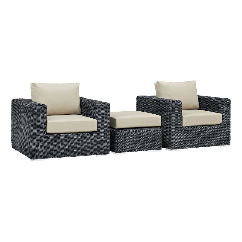 Modway Summon 3-Piece Aluminum and Rattan Patio Sectional Set in Canvas/Beige