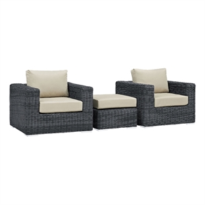 Modway Summon 3-Piece Aluminum and Rattan Patio Sectional Set in Canvas/Beige