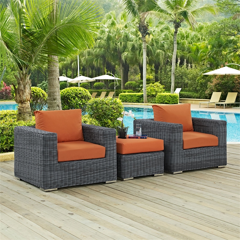Modway Summon 3 Piece Patio Sofa Set in Canvas Tuscan