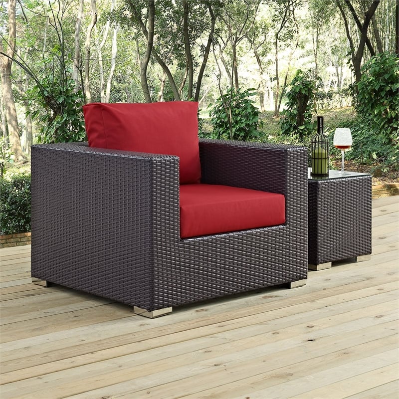 Modway Convene Aluminum and Rattan Patio Armchair in Espresso/Red