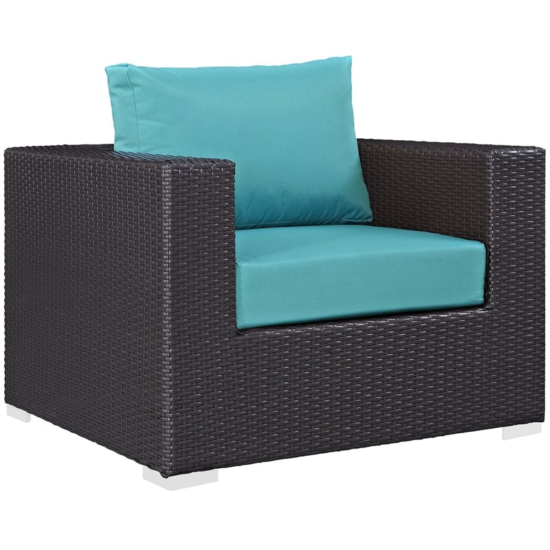 Modway Convene Aluminum and Rattan Patio Armchair in Espresso/Turquoise