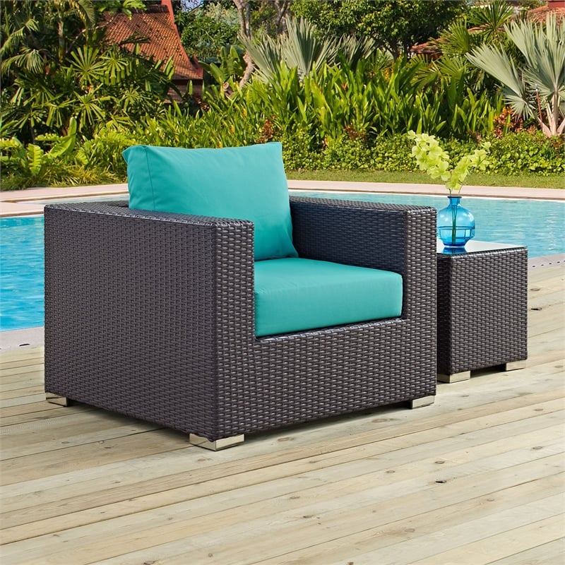 Modway Convene Aluminum and Rattan Patio Armchair in Espresso/Turquoise