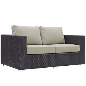 Modway Convene Aluminum and Rattan Patio Loveseat in Espresso/Beige