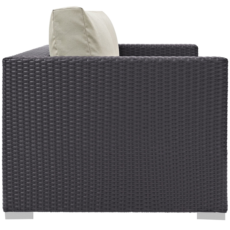 Modway Convene Aluminum and Rattan Patio Loveseat in Espresso/Beige