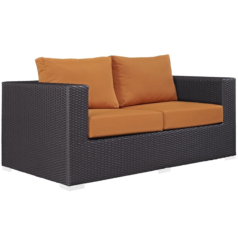 Modway Convene Aluminum and Rattan Patio Loveseat in Espresso/Orange