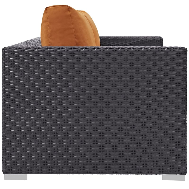 Modway Convene Aluminum and Rattan Patio Loveseat in Espresso/Orange