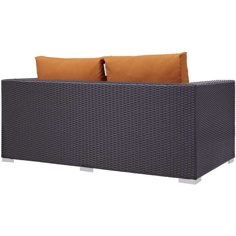 Modway Convene Aluminum and Rattan Patio Loveseat in Espresso/Orange
