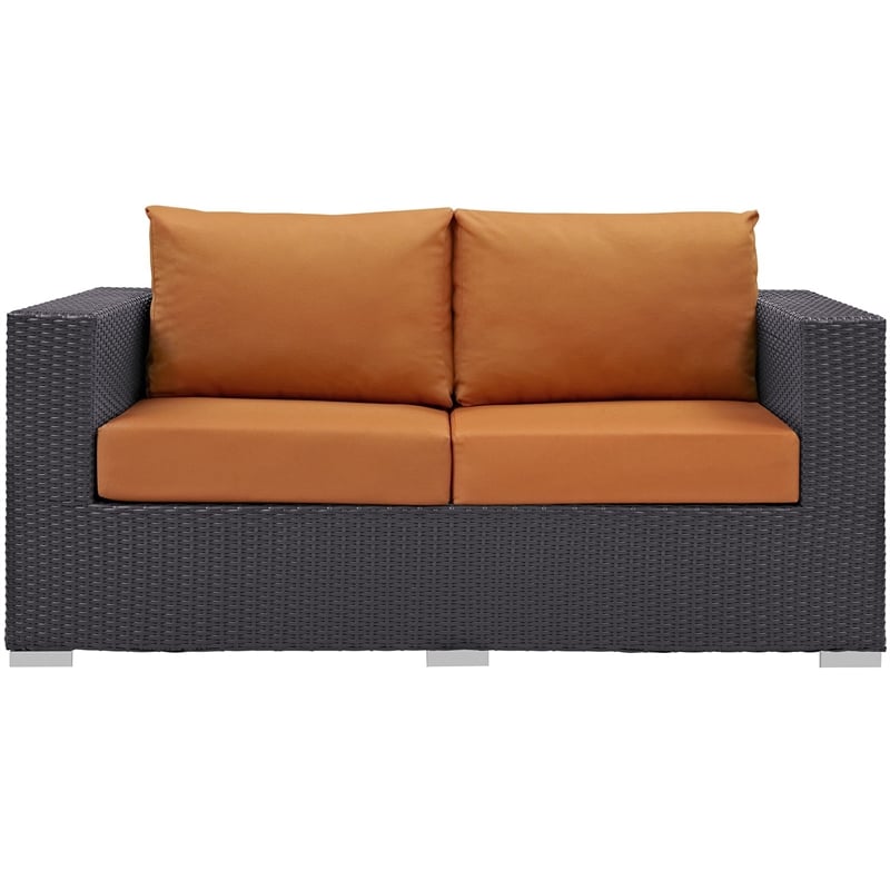 Modway Convene Aluminum and Rattan Patio Loveseat in Espresso/Orange