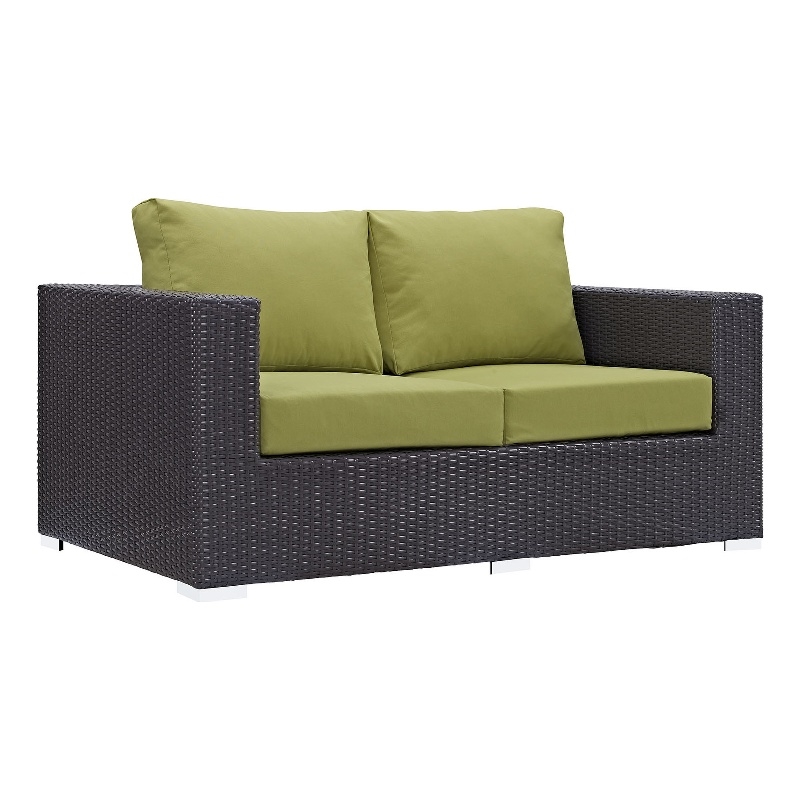 Modway Convene Aluminum and Rattan Patio Loveseat in Espresso/Peridot