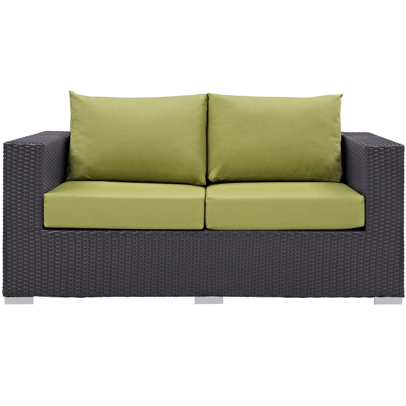 Modway Convene Aluminum and Rattan Patio Loveseat in Espresso/Peridot