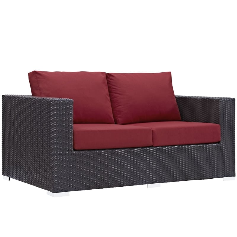 Modway Convene Aluminum and Rattan Patio Loveseat in Espresso/Red