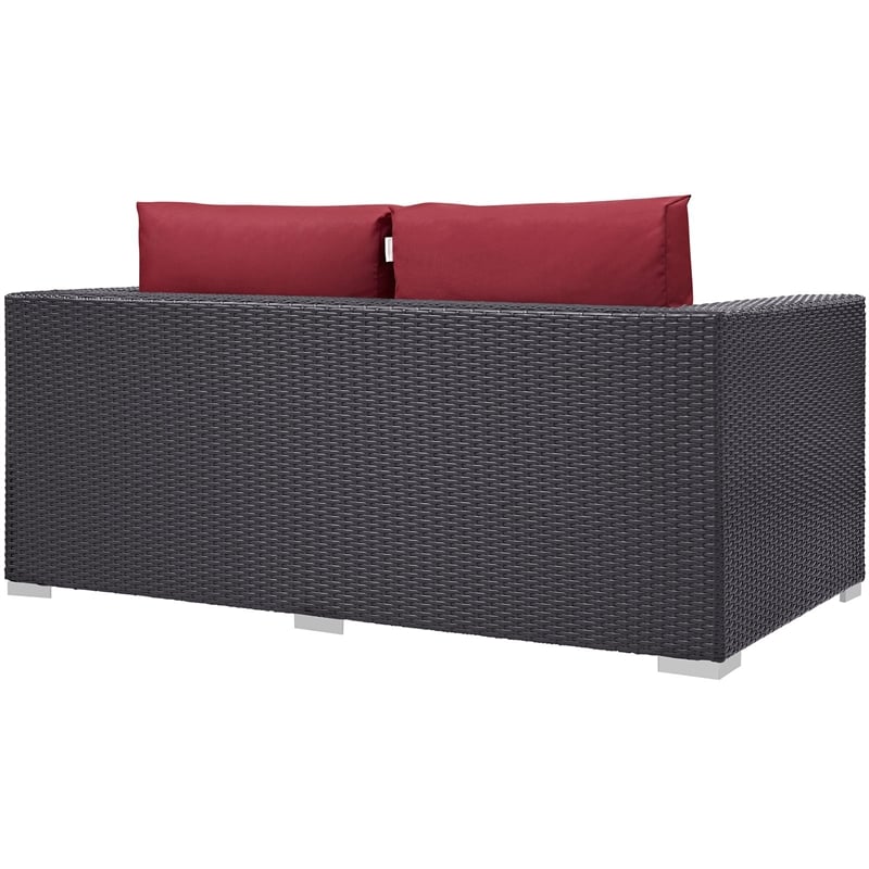 Modway Convene Aluminum and Rattan Patio Loveseat in Espresso/Red