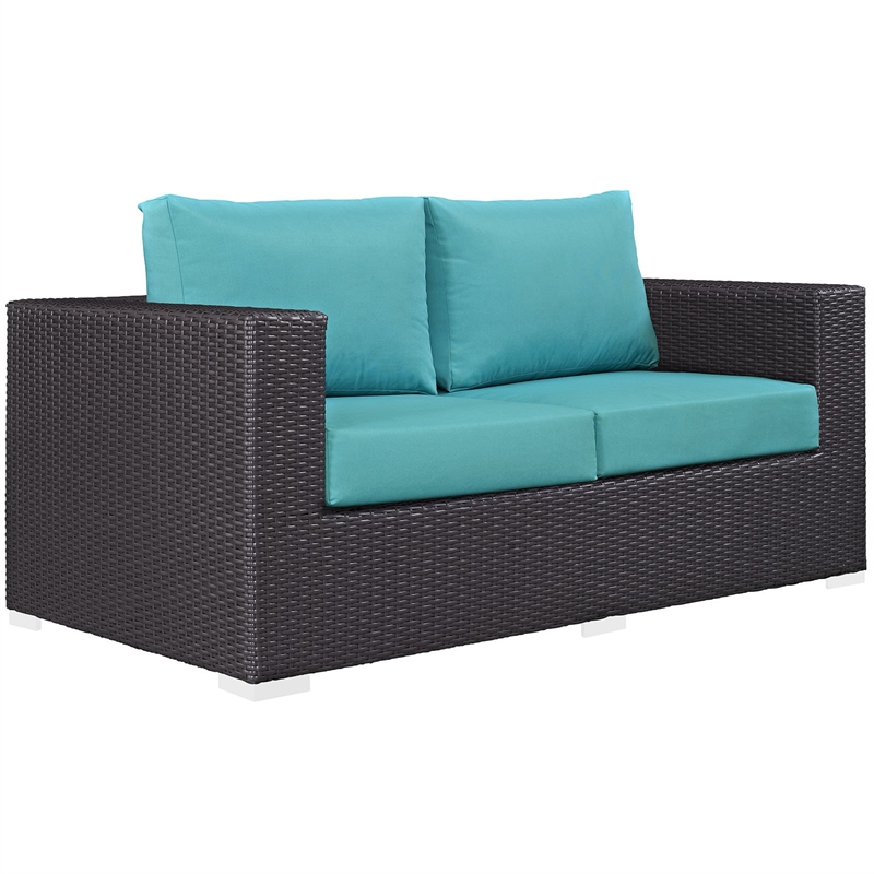 Modway Convene Aluminum and Rattan Patio Loveseat in Espresso/Turquoise
