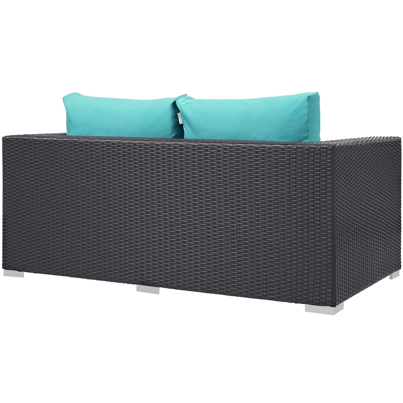 Modway Convene Aluminum and Rattan Patio Loveseat in Espresso/Turquoise