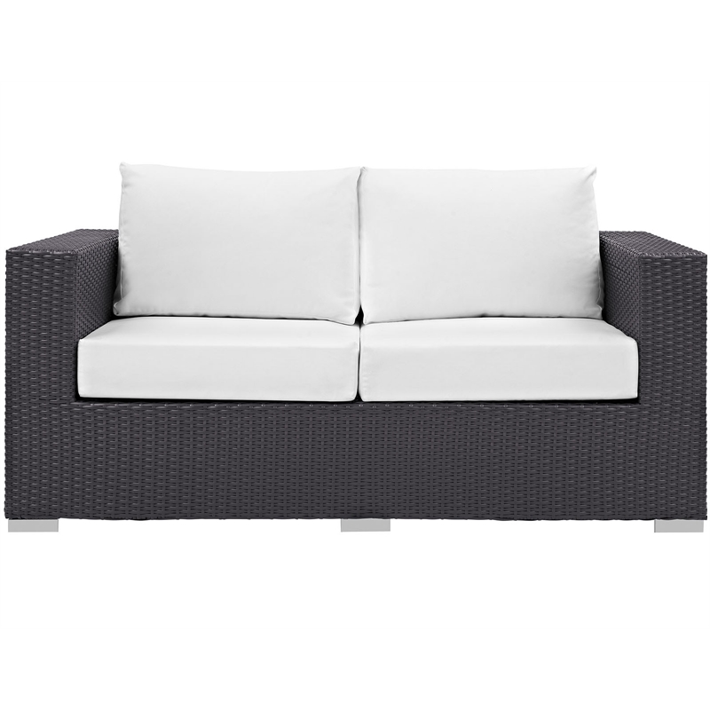 Modway Convene Aluminum and Rattan Patio Loveseat in Espresso/White