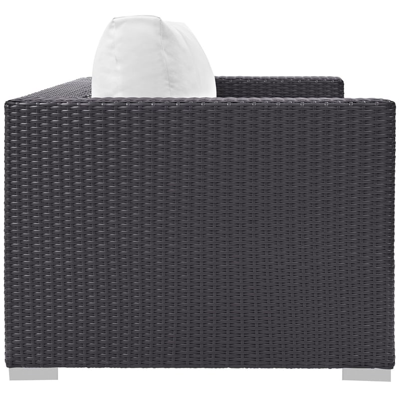 Modway Convene Aluminum and Rattan Patio Loveseat in Espresso/White