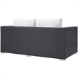 Modway Convene Aluminum and Rattan Patio Loveseat in Espresso/White