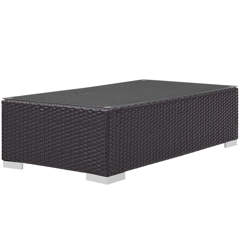 Modway Convene Aluminum and Rattan Patio Coffee Table in Espresso