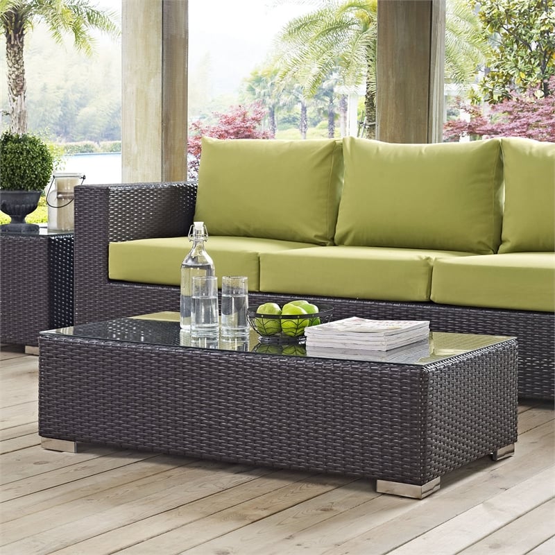 Modway Convene Aluminum and Rattan Patio Coffee Table in Espresso
