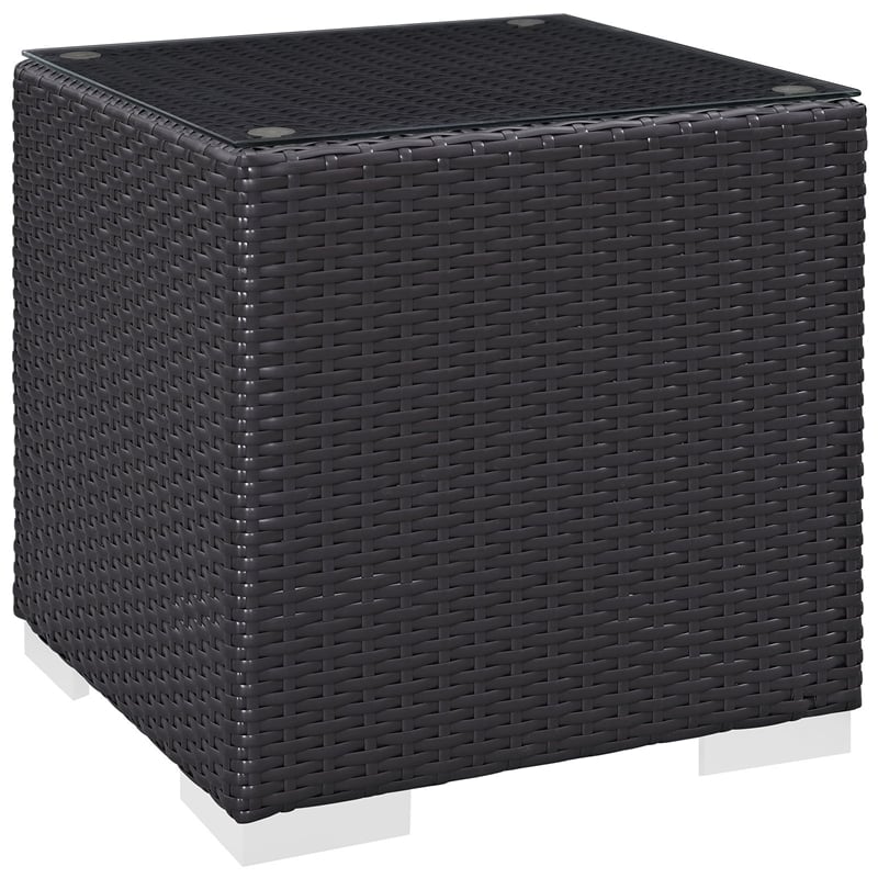 Modway Convene Aluminum and Rattan Patio Side Table in Espresso