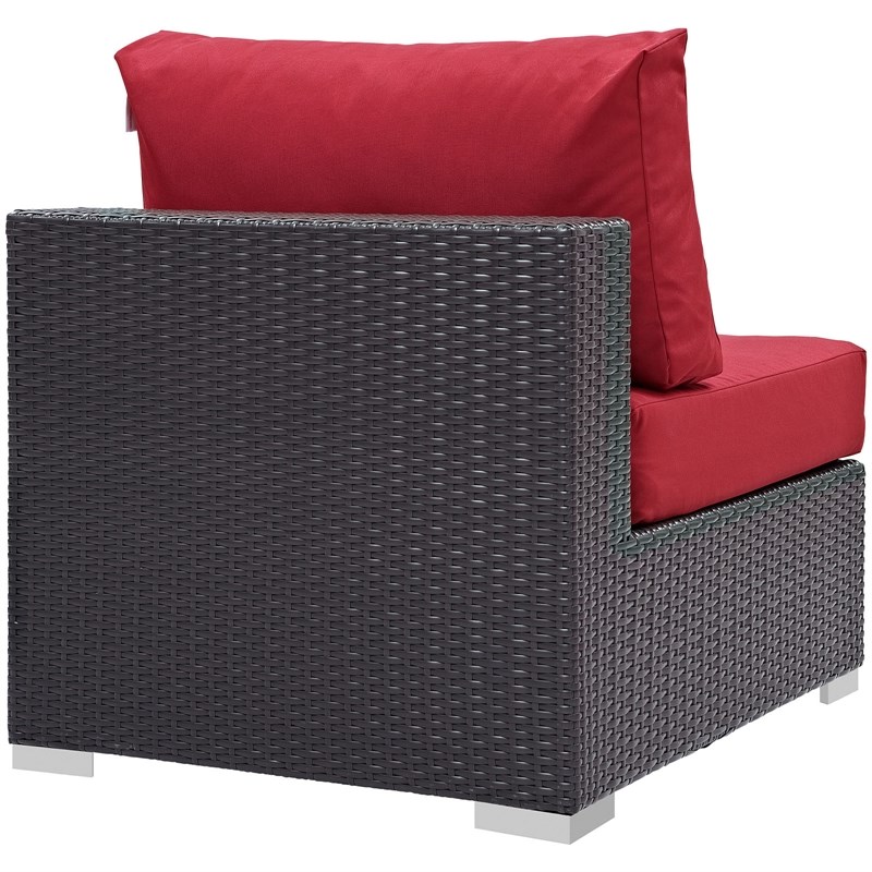Modway Convene Aluminum and Rattan Patio Armless Chair in Espresso/Red