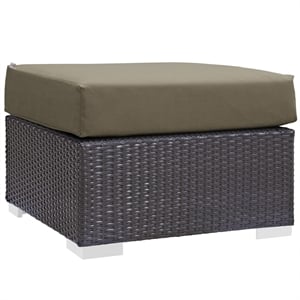 Modway Convene Square Fabric and Rattan Patio Ottoman in Espresso/Mocha