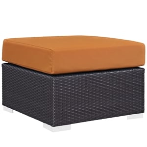 Modway Convene Square Fabric and Rattan Patio Ottoman in Espresso/Orange