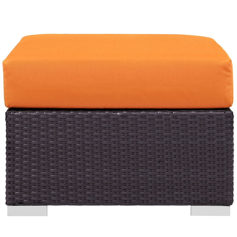 Modway Convene Square Fabric and Rattan Patio Ottoman in Espresso/Orange