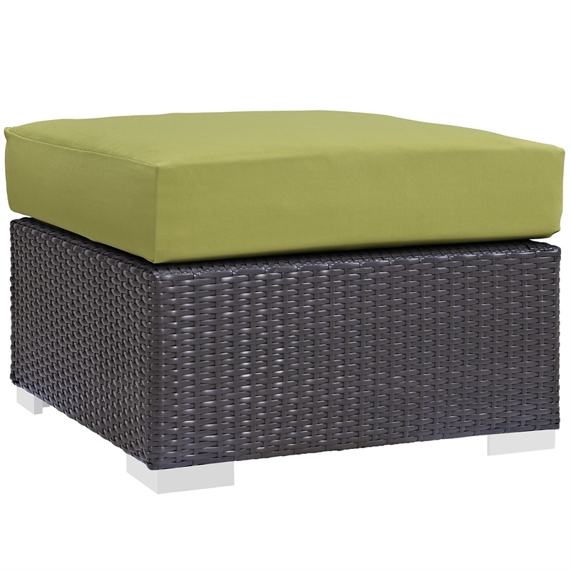Modway Convene Square Fabric and Rattan Patio Ottoman in Espresso/Peridot