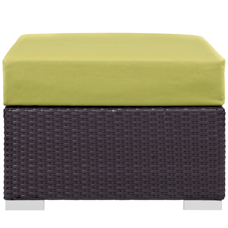 Modway Convene Square Fabric and Rattan Patio Ottoman in Espresso/Peridot