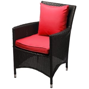 Modway Convene Aluminum and Rattan Patio Dining Armchair in Espresso/Red
