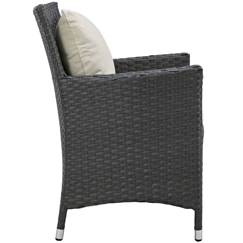 Modway Sojourn Aluminum and Rattan Patio Dining Armchair in Canvas/Beige