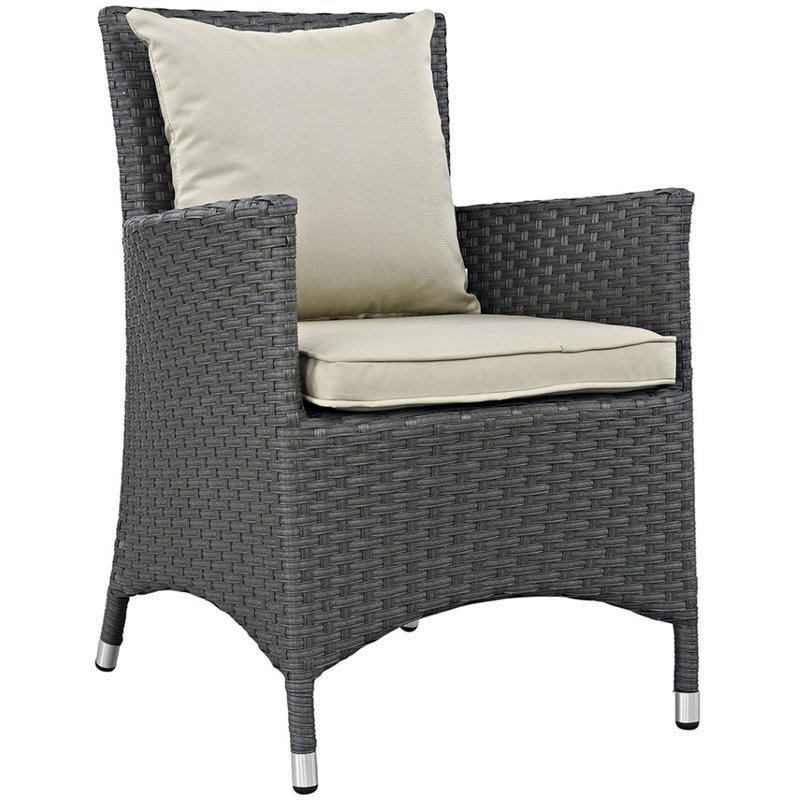 Modway Sojourn Aluminum and Rattan Patio Dining Armchair in Canvas/Beige