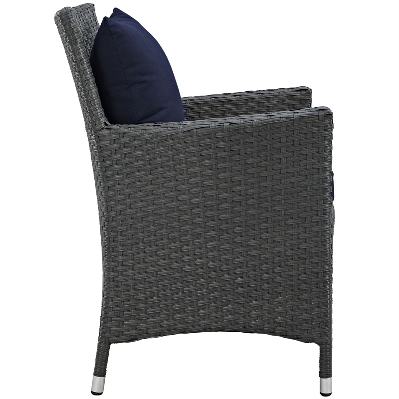 Modway Sojourn Aluminum and Rattan Patio Dining Armchair in Canvas/Navy