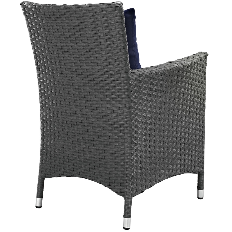 Modway Sojourn Aluminum and Rattan Patio Dining Armchair in Canvas/Navy