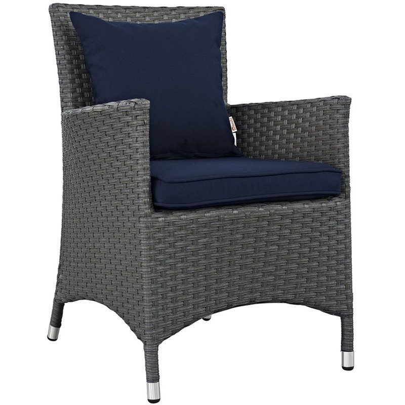Modway Sojourn Aluminum and Rattan Patio Dining Armchair in Canvas/Navy
