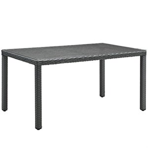 modway sojourn glass top patio dining table in chocolate