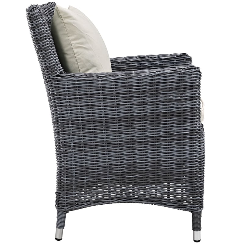 Modway Summon Dining Aluminum and Rattan Patio Armchair in Canvas/Beige