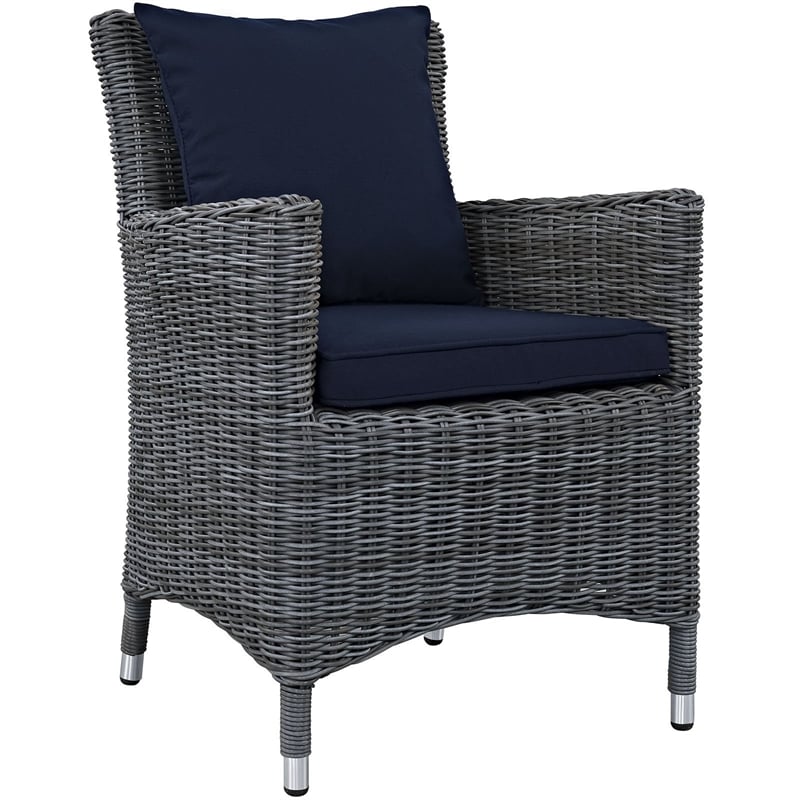 Modway Summon Dining Aluminum and Rattan Patio Armchair in Canvas/Navy