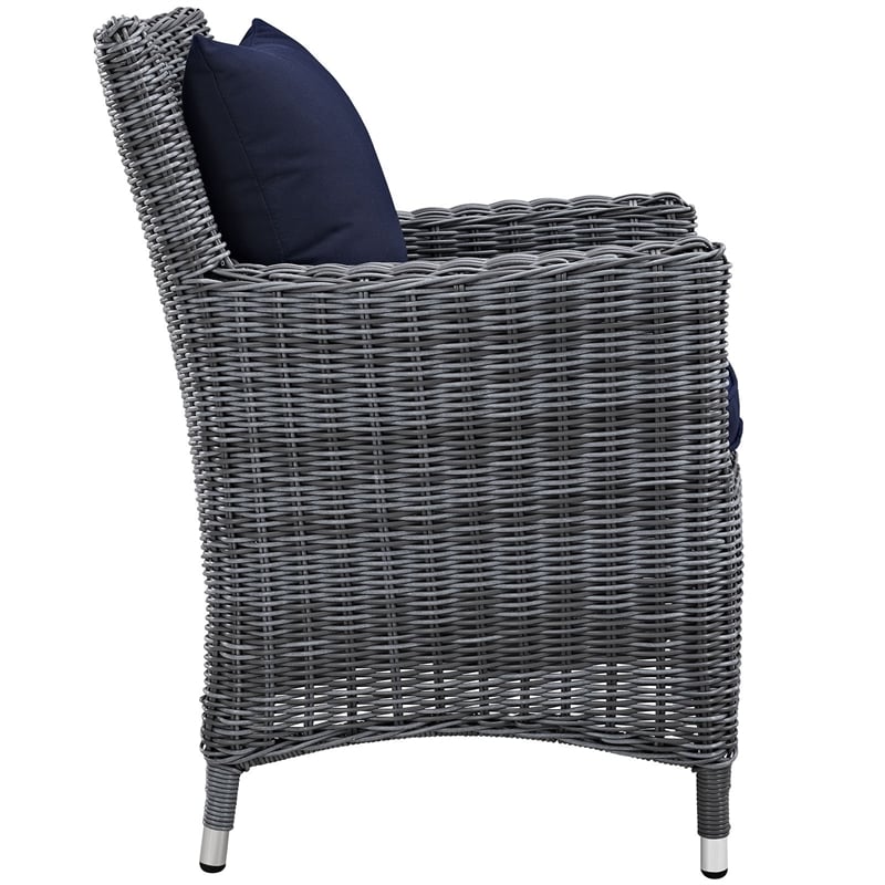 Modway Summon Dining Aluminum and Rattan Patio Armchair in Canvas/Navy