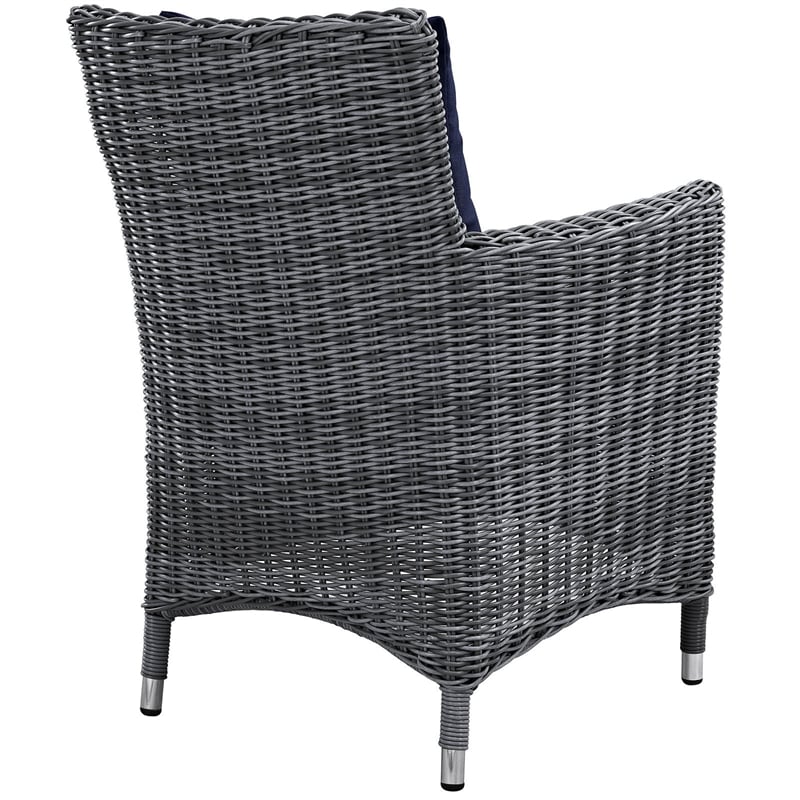 Modway Summon Dining Aluminum and Rattan Patio Armchair in Canvas/Navy