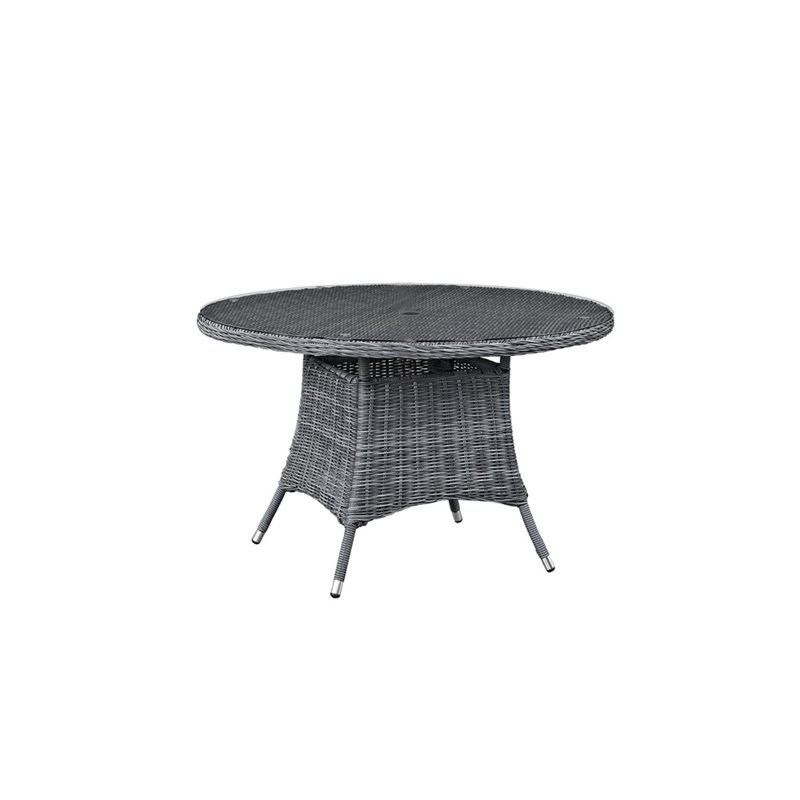 Details About Modway Summon 47 Round Glass Top Patio Dining Table In Gray