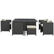 Modway Sojourn 9-Piece Aluminum and Rattan Patio Dining Set in Canvas/Beige