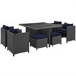 Modway Sojourn 9-Piece Aluminum and Rattan Patio Dining Set in Canvas/Navy