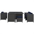 Modway Sojourn 9-Piece Aluminum and Rattan Patio Dining Set in Canvas/Navy