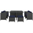 Modway Sojourn 9-Piece Aluminum and Rattan Patio Dining Set in Canvas/Navy