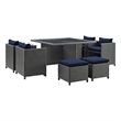 Modway Sojourn 9-Piece Aluminum and Rattan Patio Dining Set in Canvas/Navy